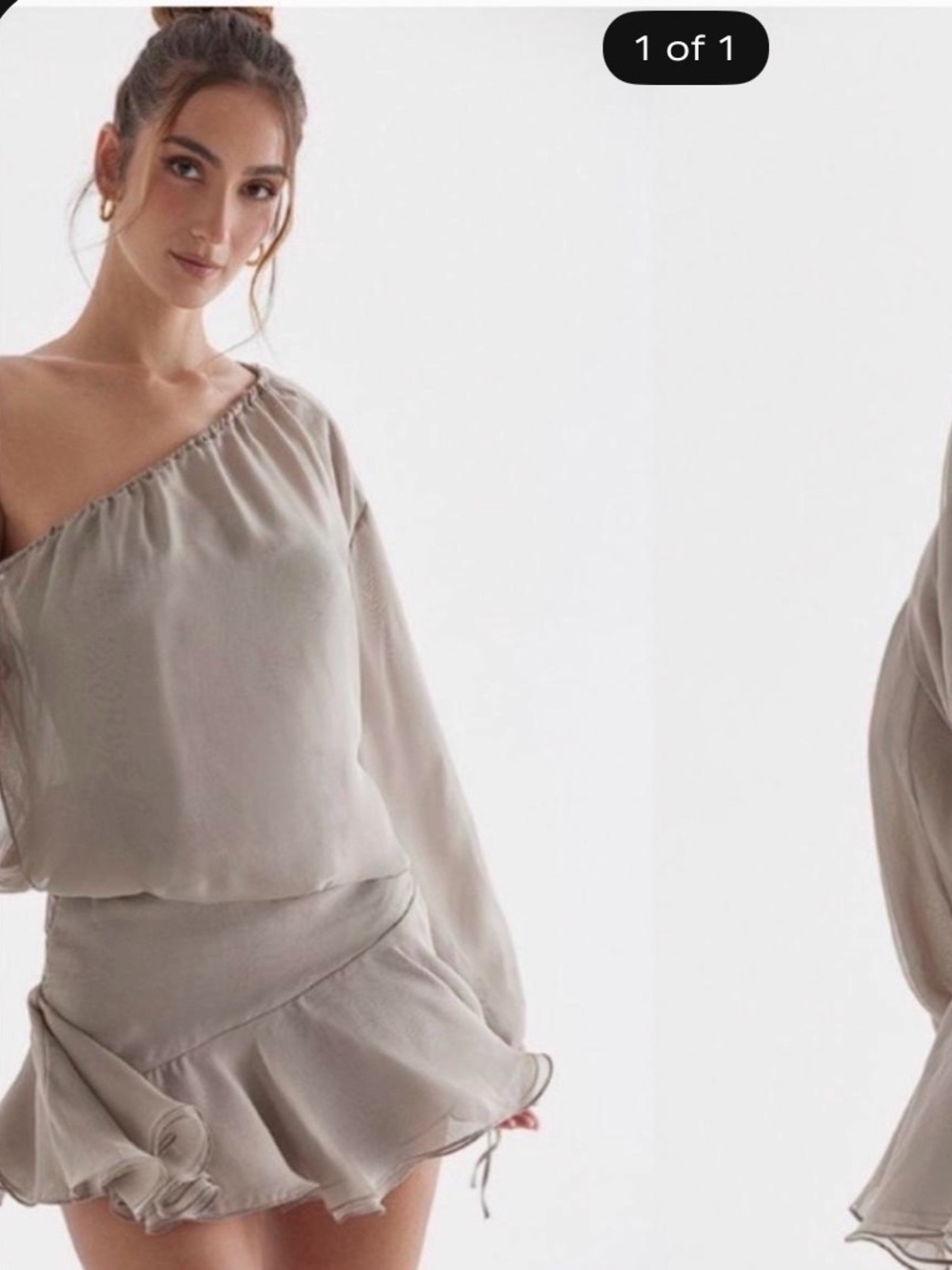 House of CB One-Shoulder Ruffled Mini Dress in Taupe